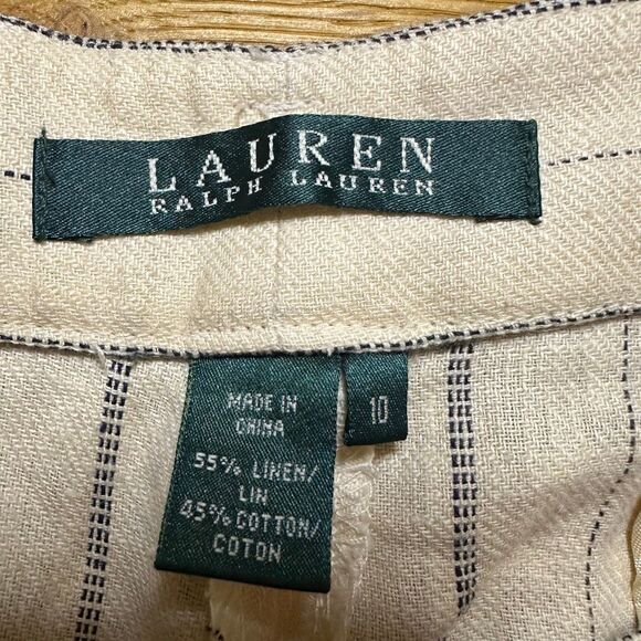 Ralph Lauren wide leg linen blend striped pants cream 10 - Picture 6 of 9